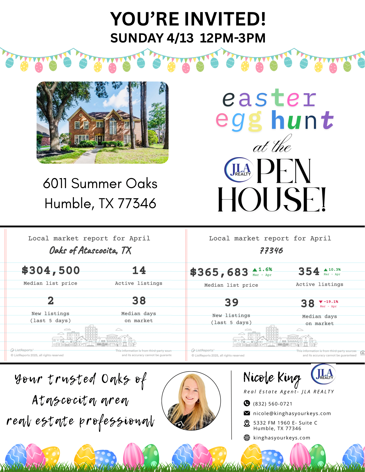 Easter Egg Open House in The Oaks of Atascocita 6011 Summer Oaks Humble TX 77346 hosted by Nicole King REALTOR with the Red Hawk Property Team powered by JLA Realty Kingwood TX Real Estate Agent Easter Egg Open House in The Oaks of Atascocita 6011 Summer Oaks Humble TX 77346 hosted by Nicole King REALTOR with the Red Hawk Property Team powered by JLA Realty Kingwood TX Real Estate Agent