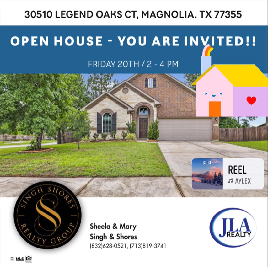 30510 Legend Oaks CT Magnolia TX 77355 Oepn House Hosted by Sheela Singh and Mary Smith-Shores Friday June 20th 2025 30510 Legend Oaks CT Magnolia TX 77355 Oepn House Hosted by Sheela Singh and Mary Smith-Shores Friday June 20th 2025